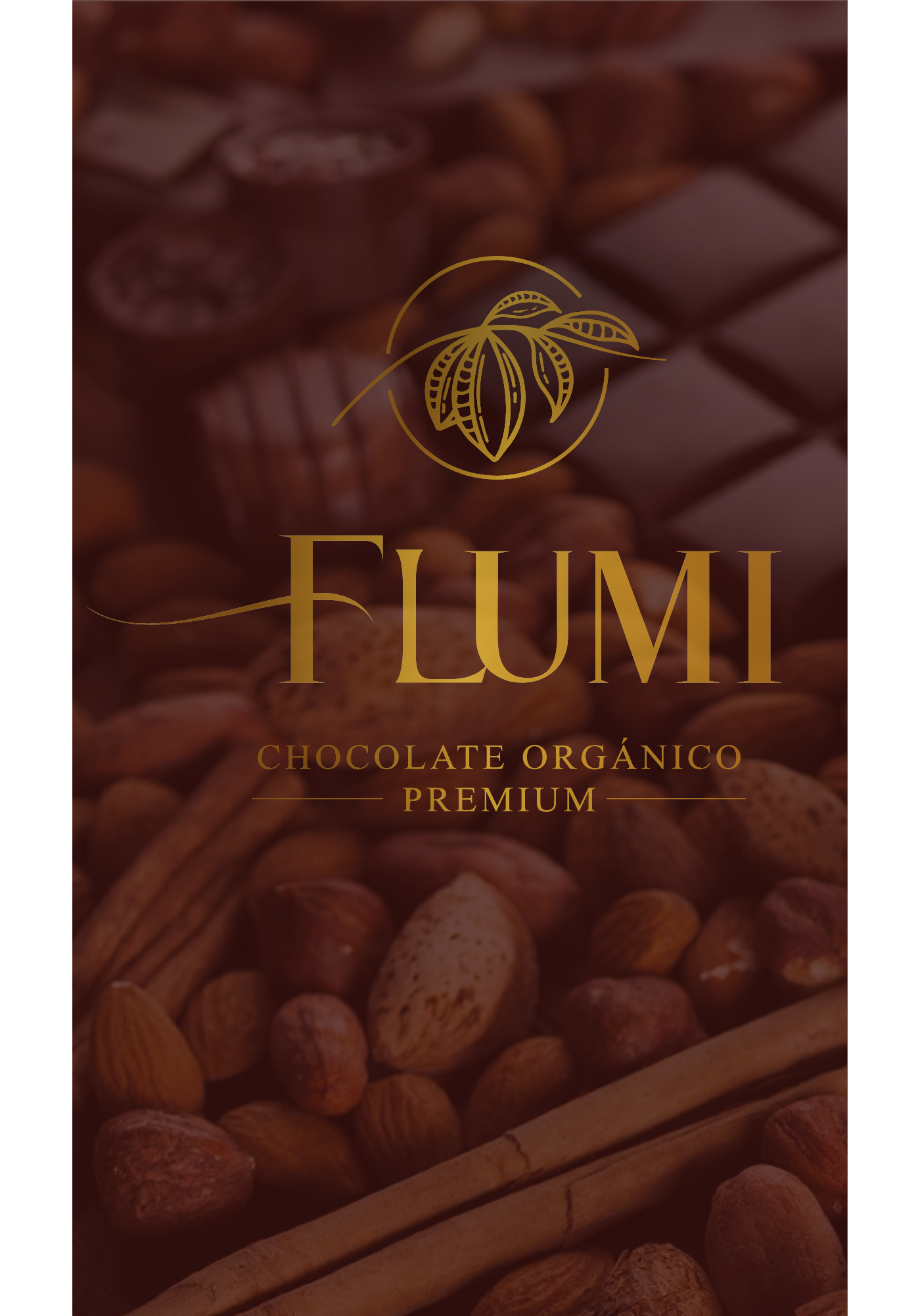 Chocolate Flumi junto a frutos secos y granos de cacao